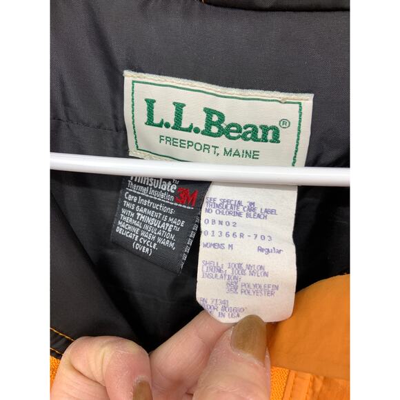 L.L. Bean Neon Orange Vtg 90s Hooded Anorak Quilted Jacket Oversized Size M - Picture 4 of 8